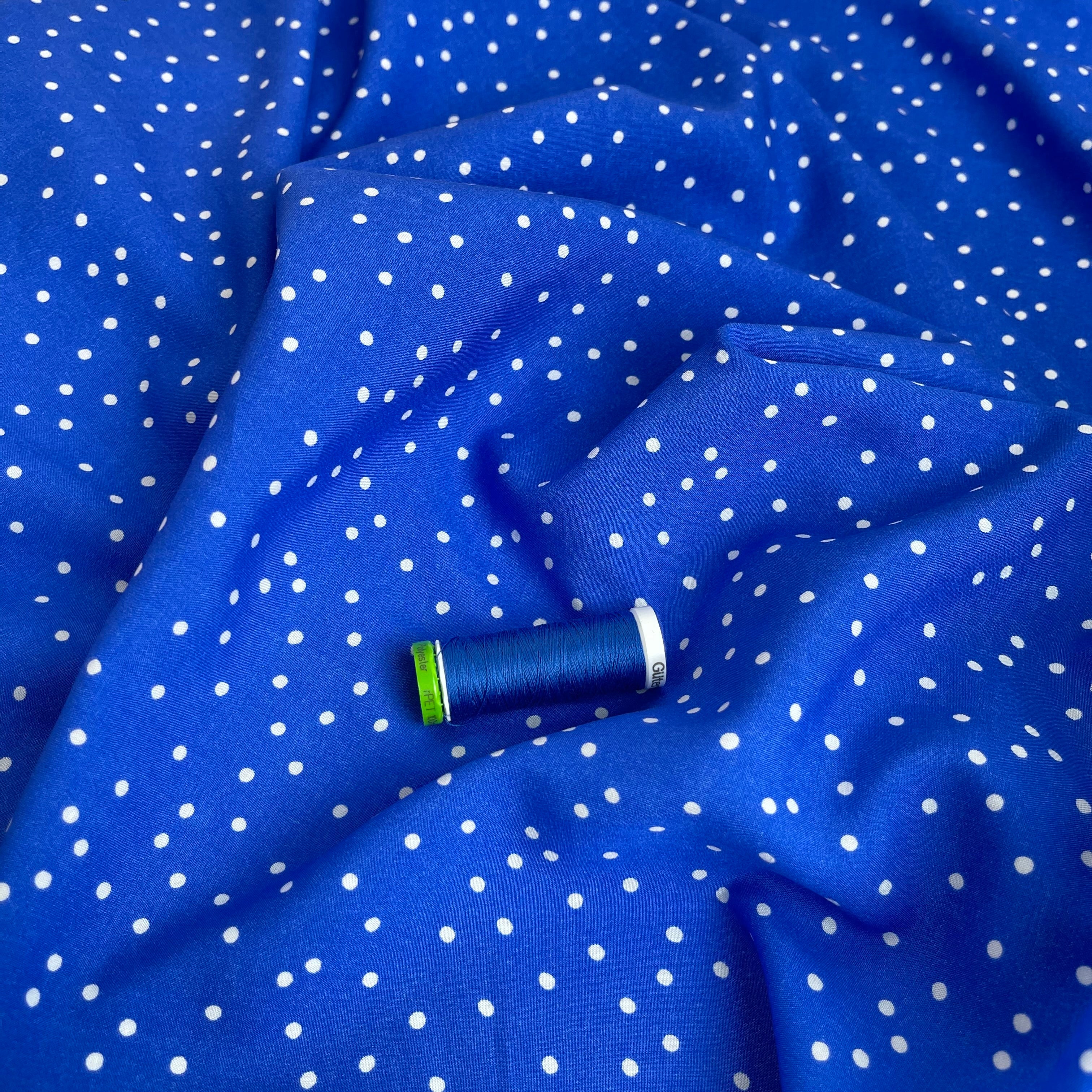 REMNANT 0.44 Metre (plus free section with fault) Snow Dots Victoria Blue Viscose / Rayon Fabric - Image 5