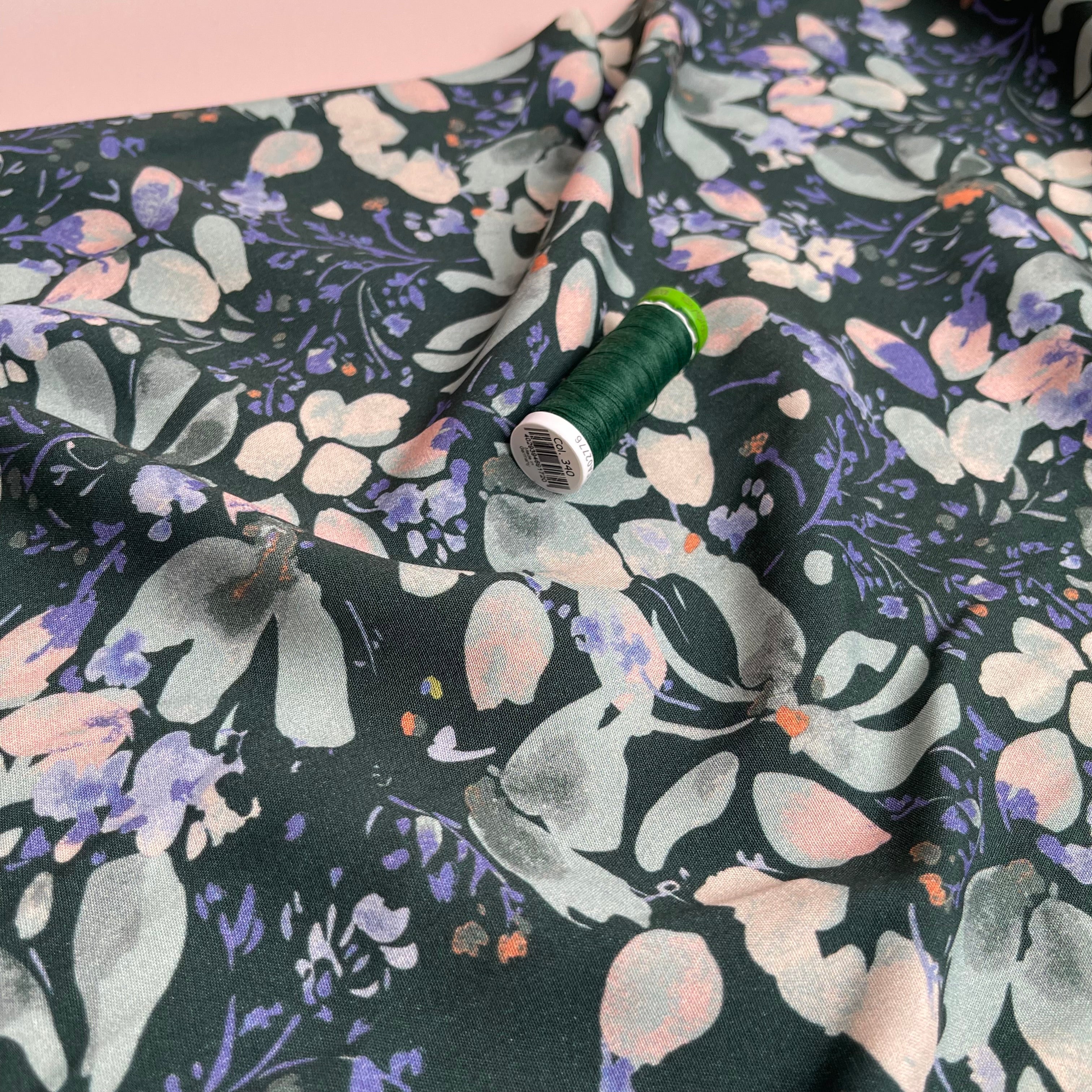 Soft Watercolour Blossoms Stretch Viscose Poplin Fabric - Image 2