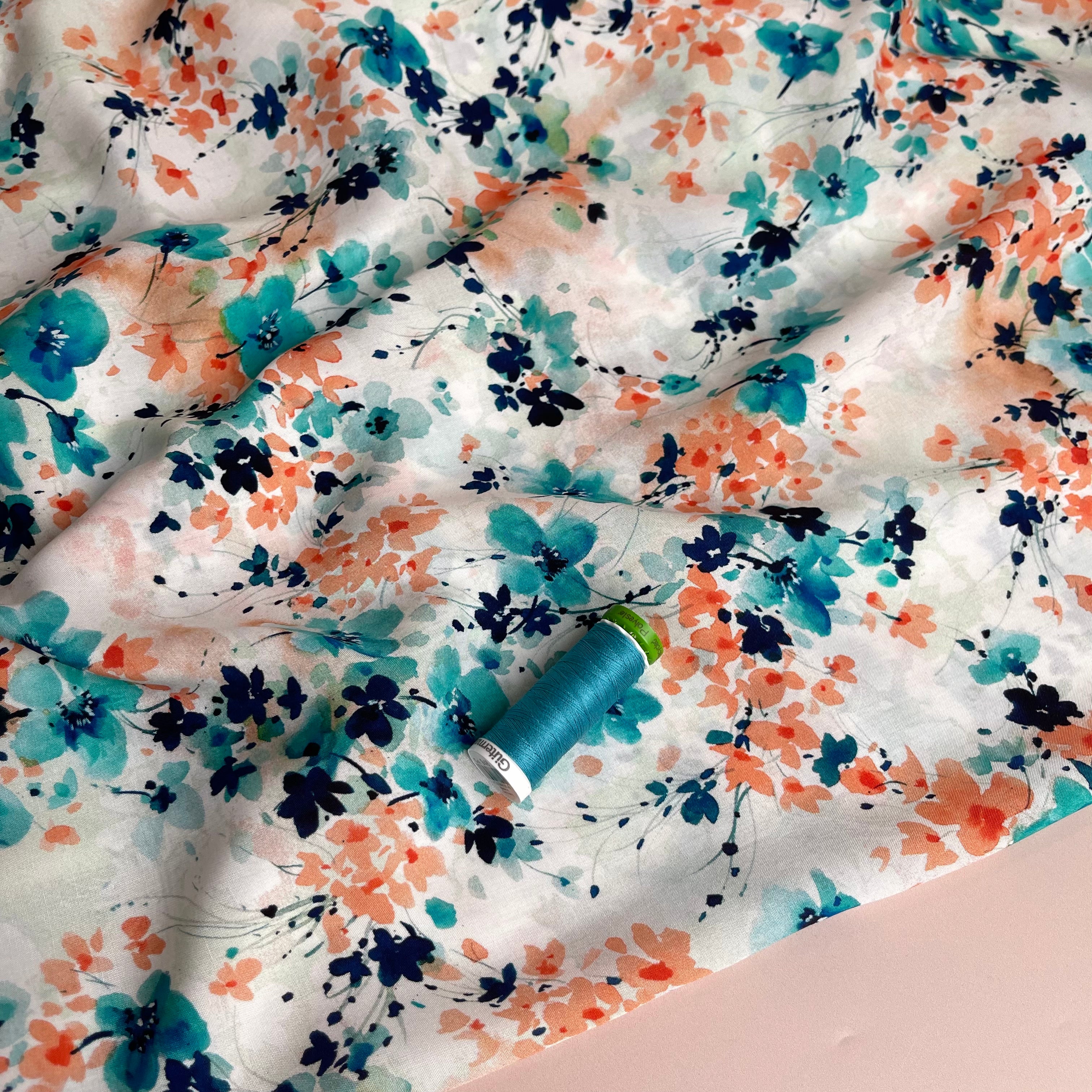 Watercolour Spring Flowers Viscose Fabric - Image 5