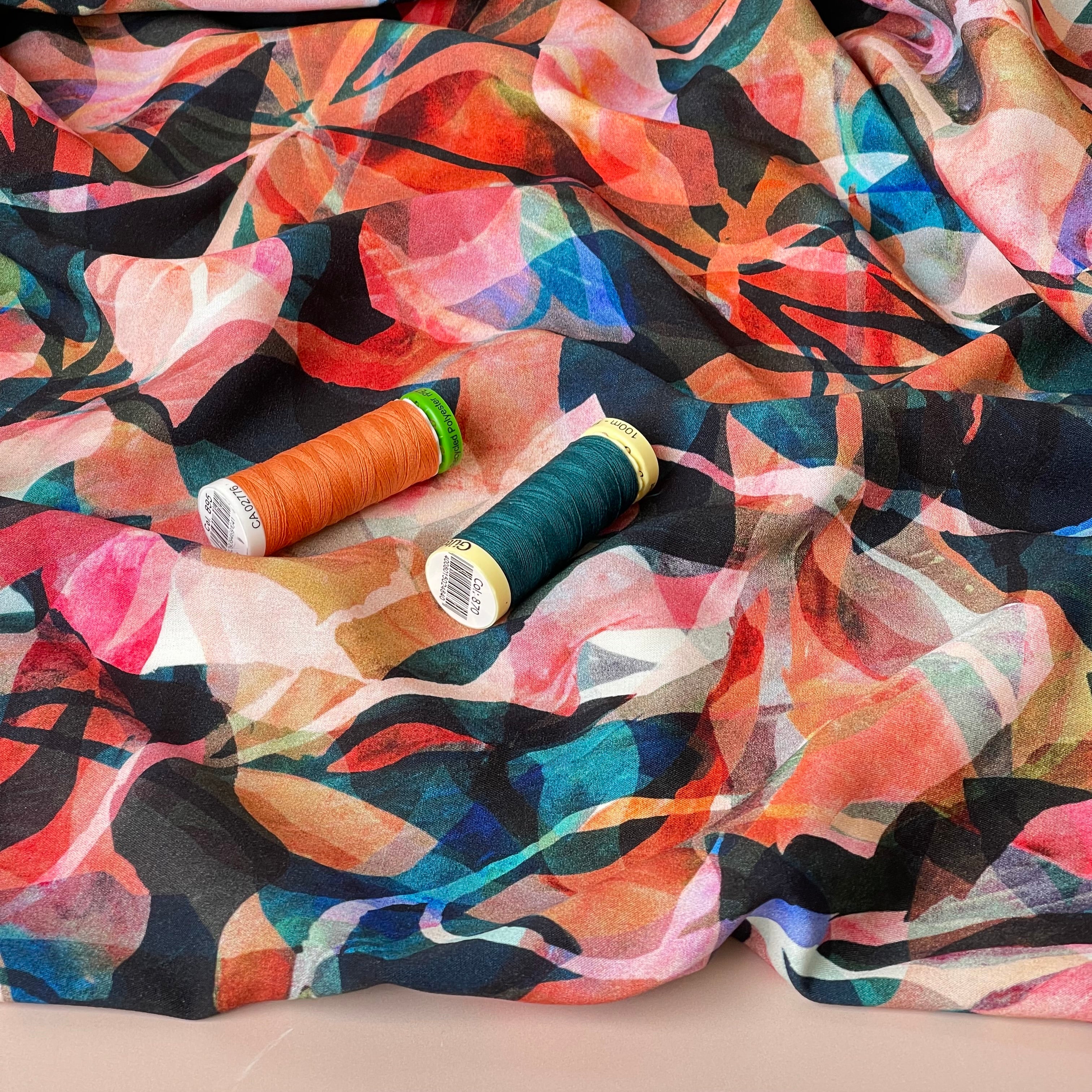 Summer Party - Painted Foliage Sunset Viscose Fabric