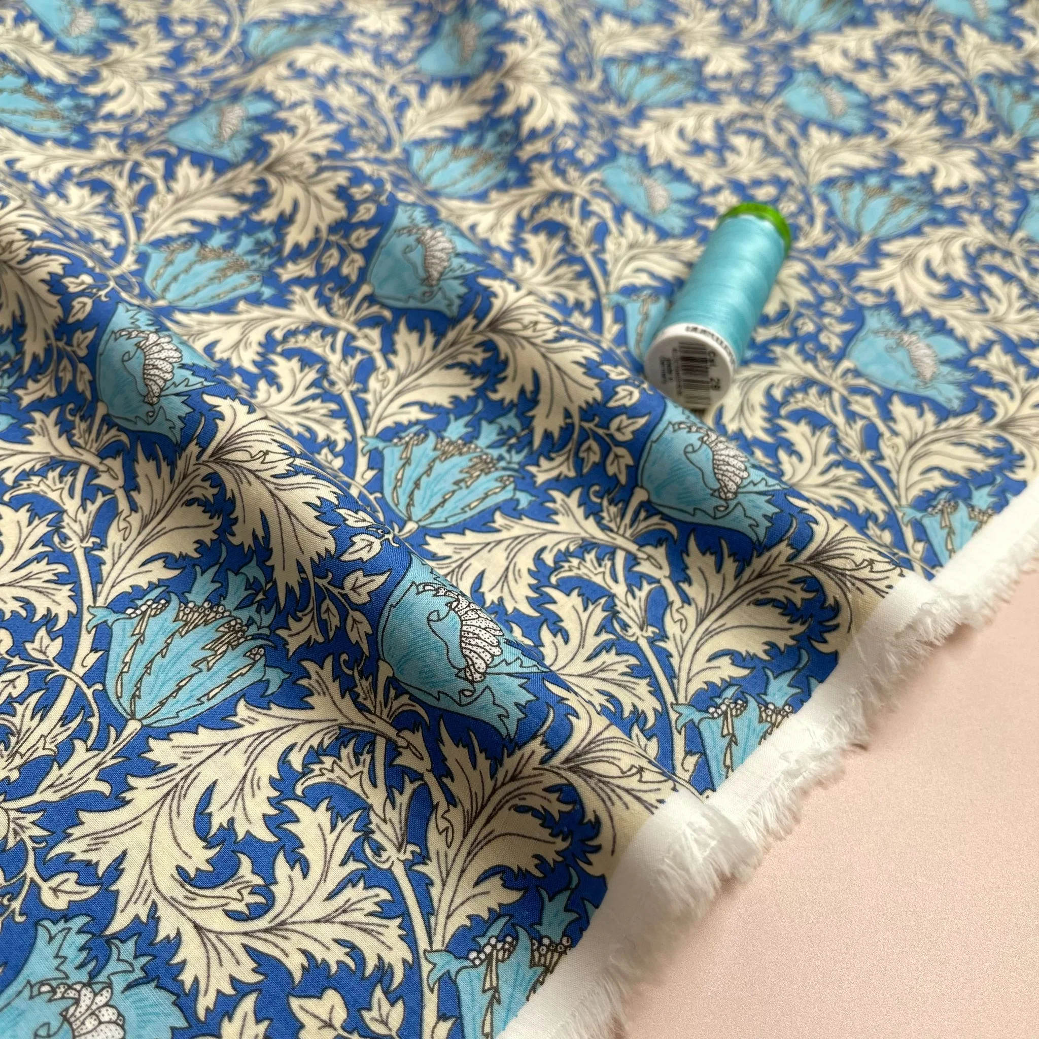 Morris Leaves on Blue Cotton Lawn Fabric - Image 7