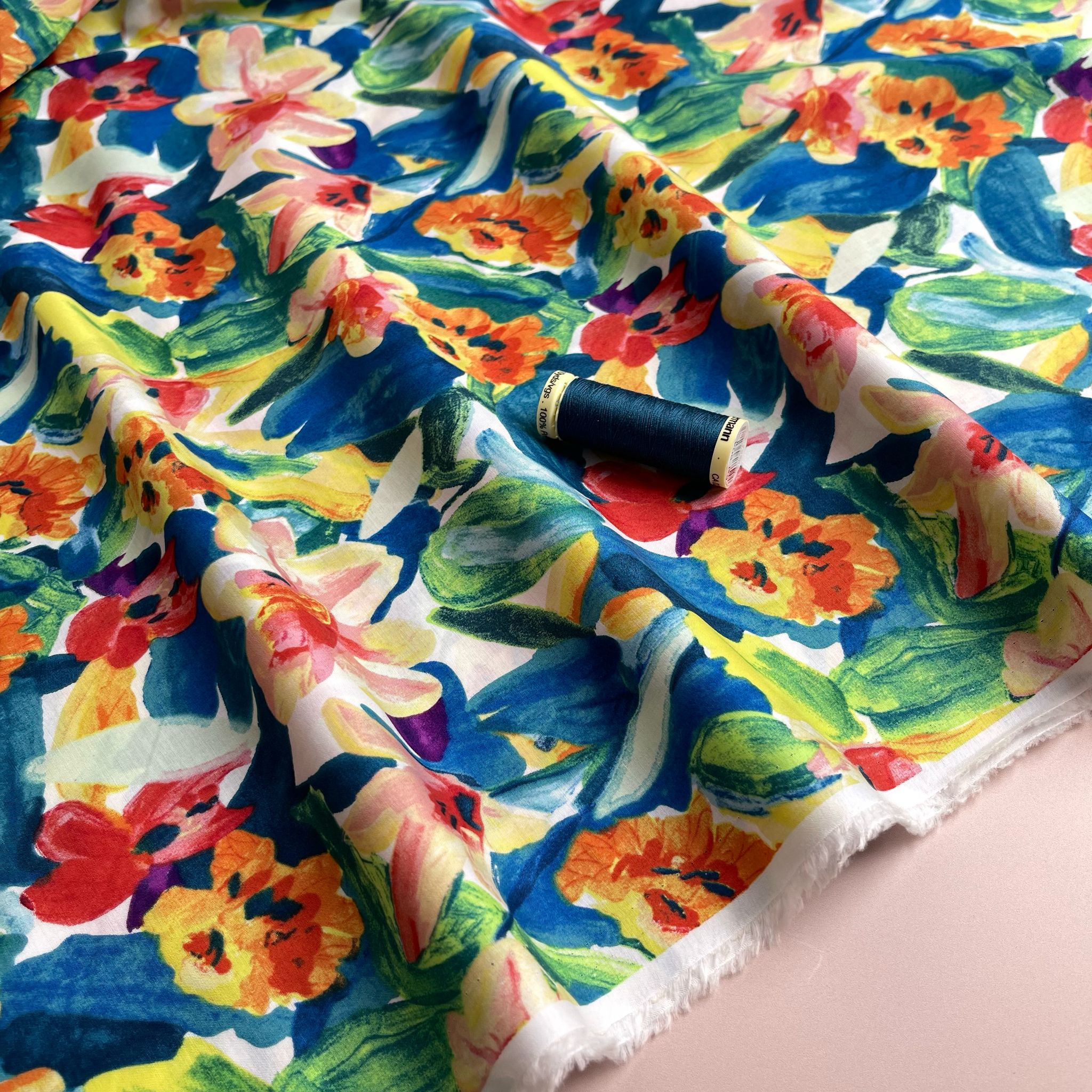 Vibrant Spring Blooms Cotton Lawn Fabric - Image 10