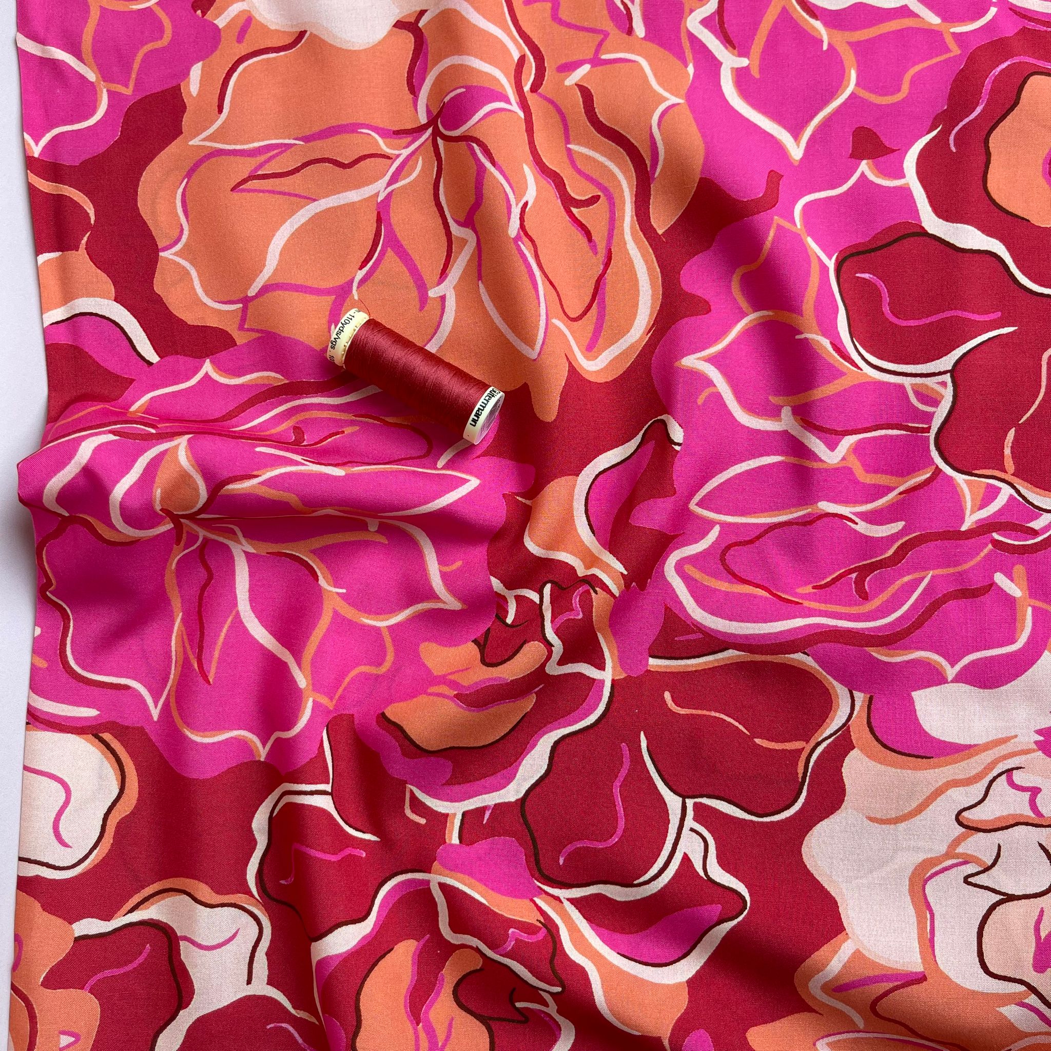 Vibrant Sunset Blooms Viscose Fabric - Image 3