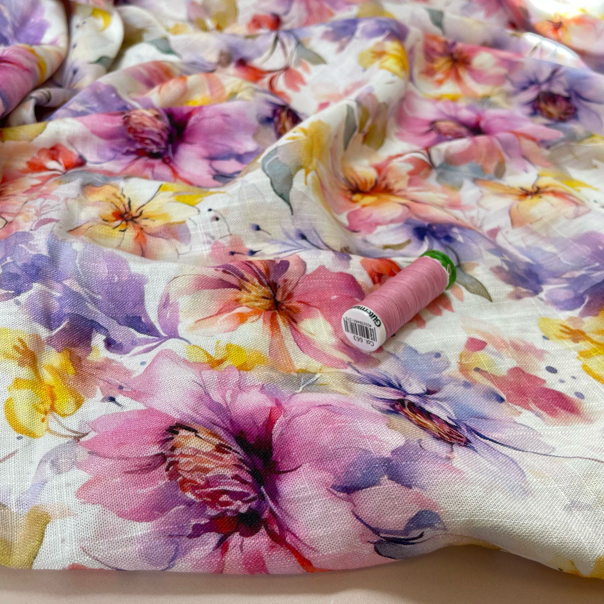 REMNANT 0.75 Metre - Watercolour Blooms Viscose Linen Fabric - Image 6