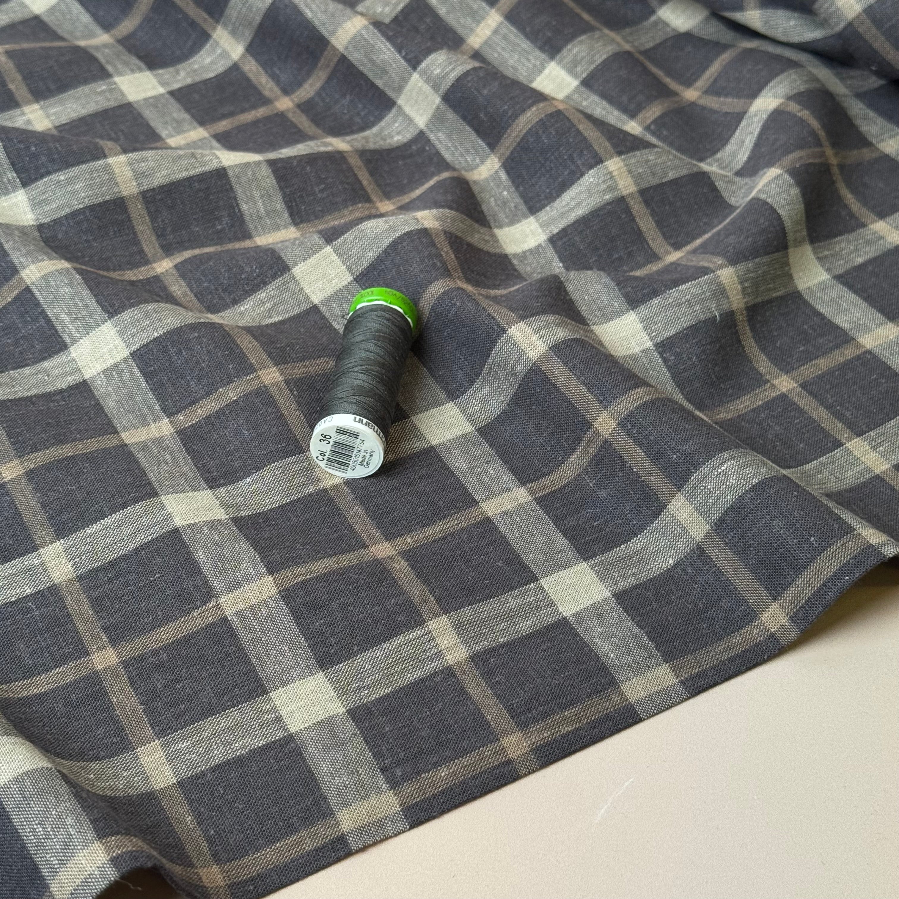 Yarn Dyed Brown Checks Linen Viscose Fabric - Image 9