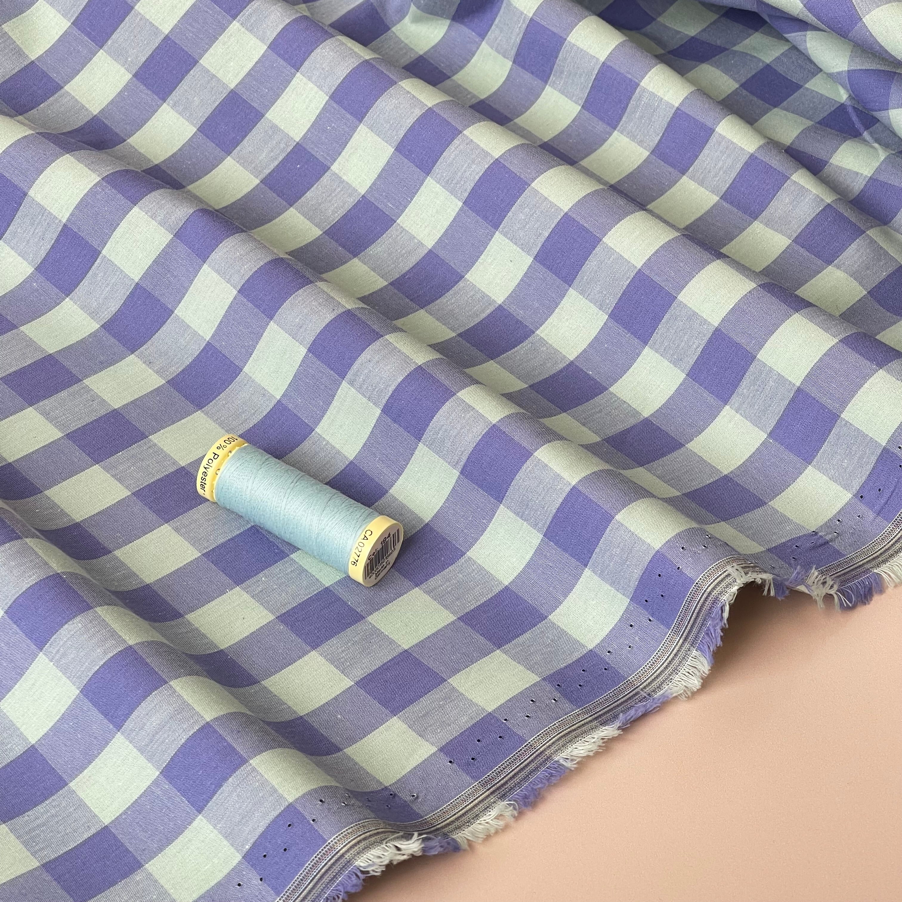 Yarn Dyed Purple & Aqua Gingham Cotton Fabric - Image 2
