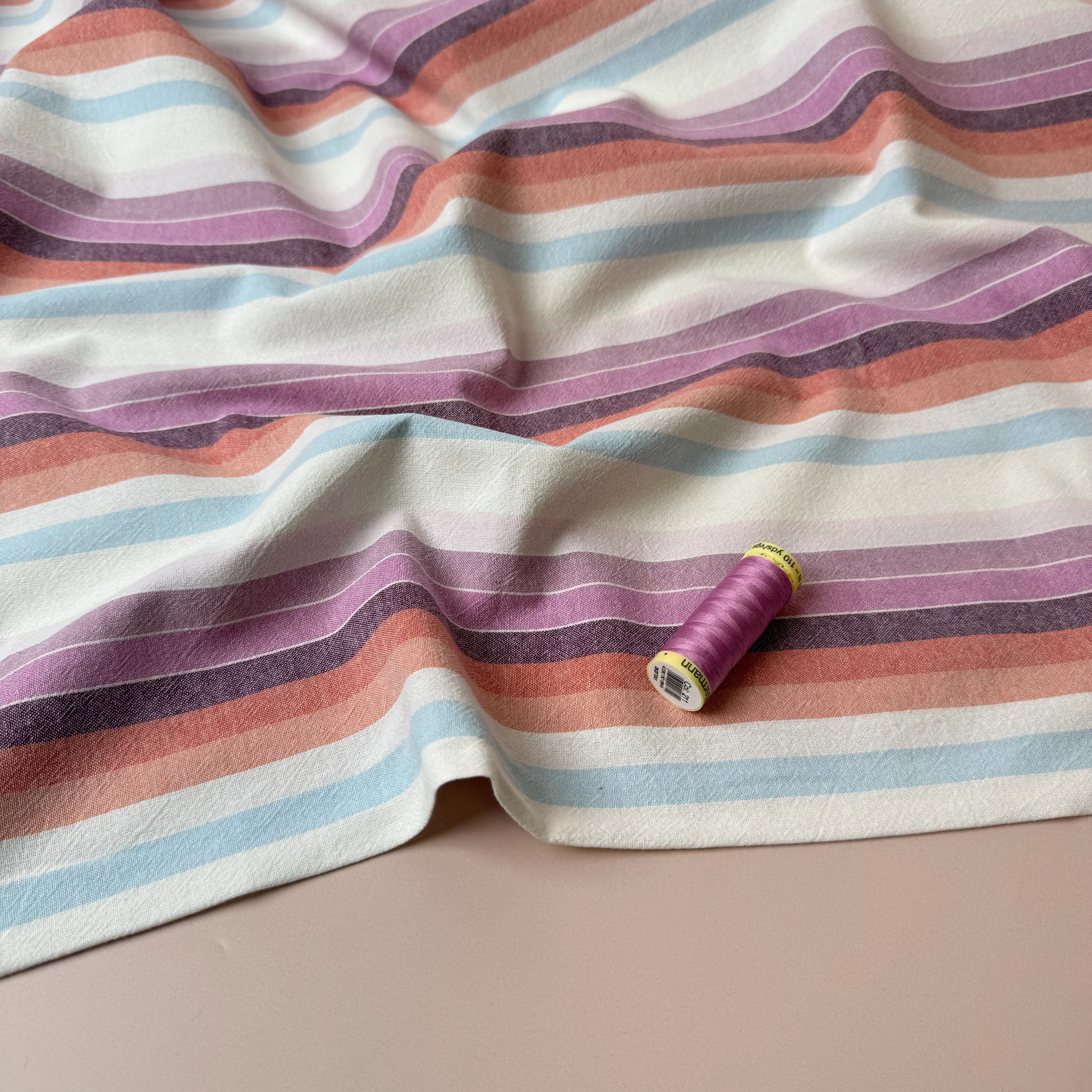Yarn Dyed Pastel Retro Stripes Washed Cotton Fabric - Image 5