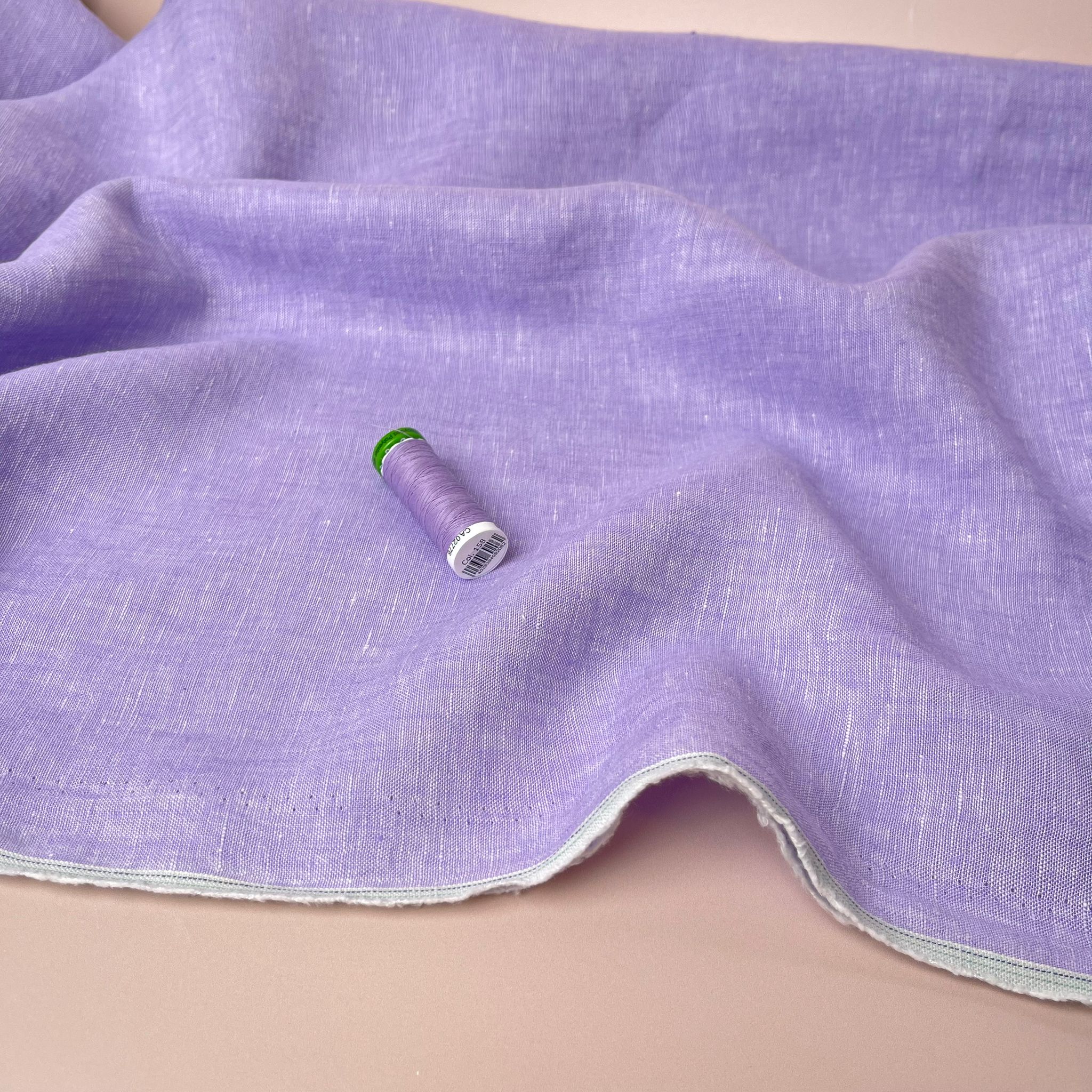 Yarn Dyed Pure Linen Fabric in Lilac - Image 2