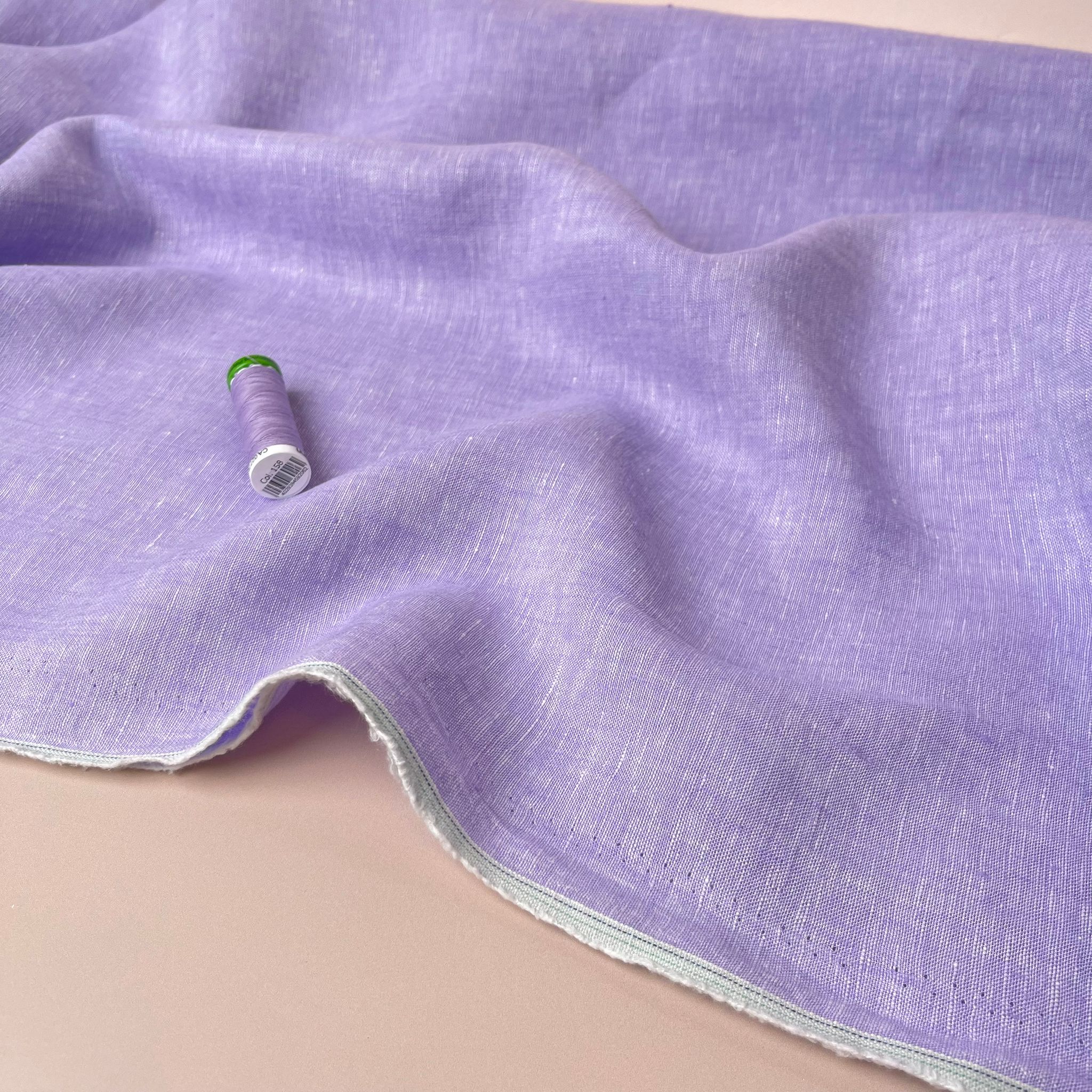 Yarn Dyed Pure Linen Fabric in Lilac - Image 5