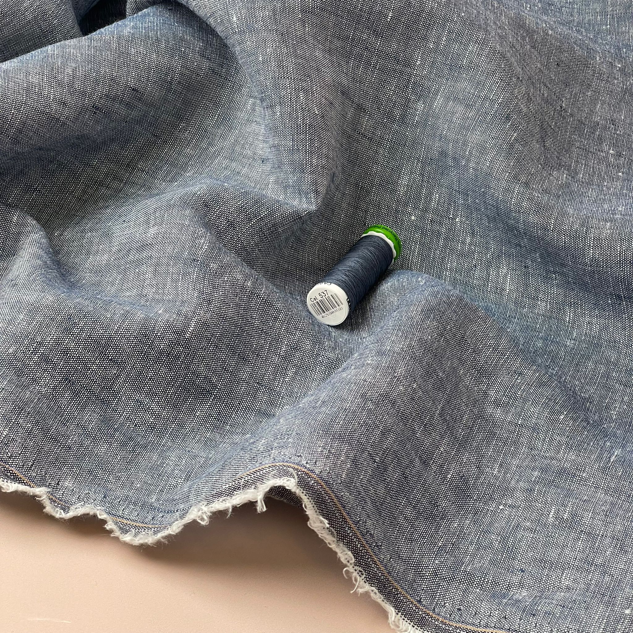 Yarn Dyed Pure Linen Fabric in Navy - Image 7