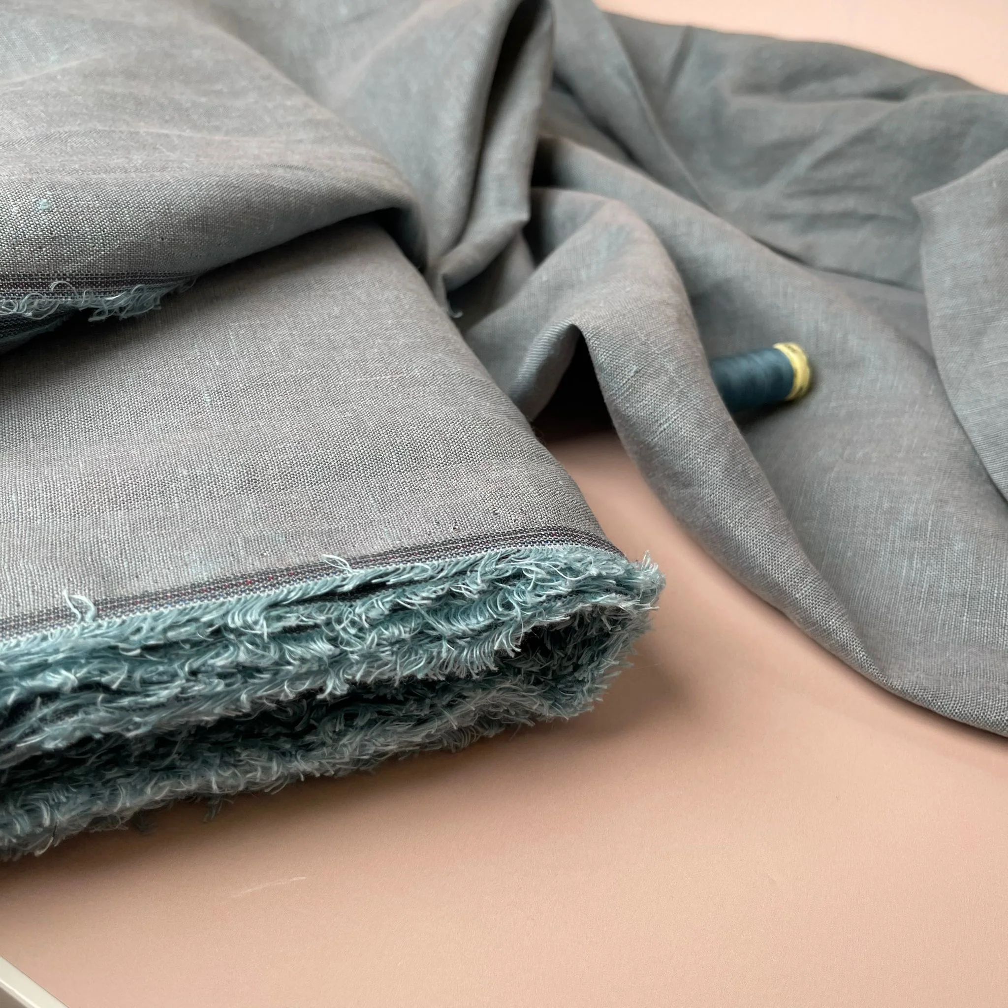 Yarn Dyed Pure Linen Fabric in Slate Blue - Image 2