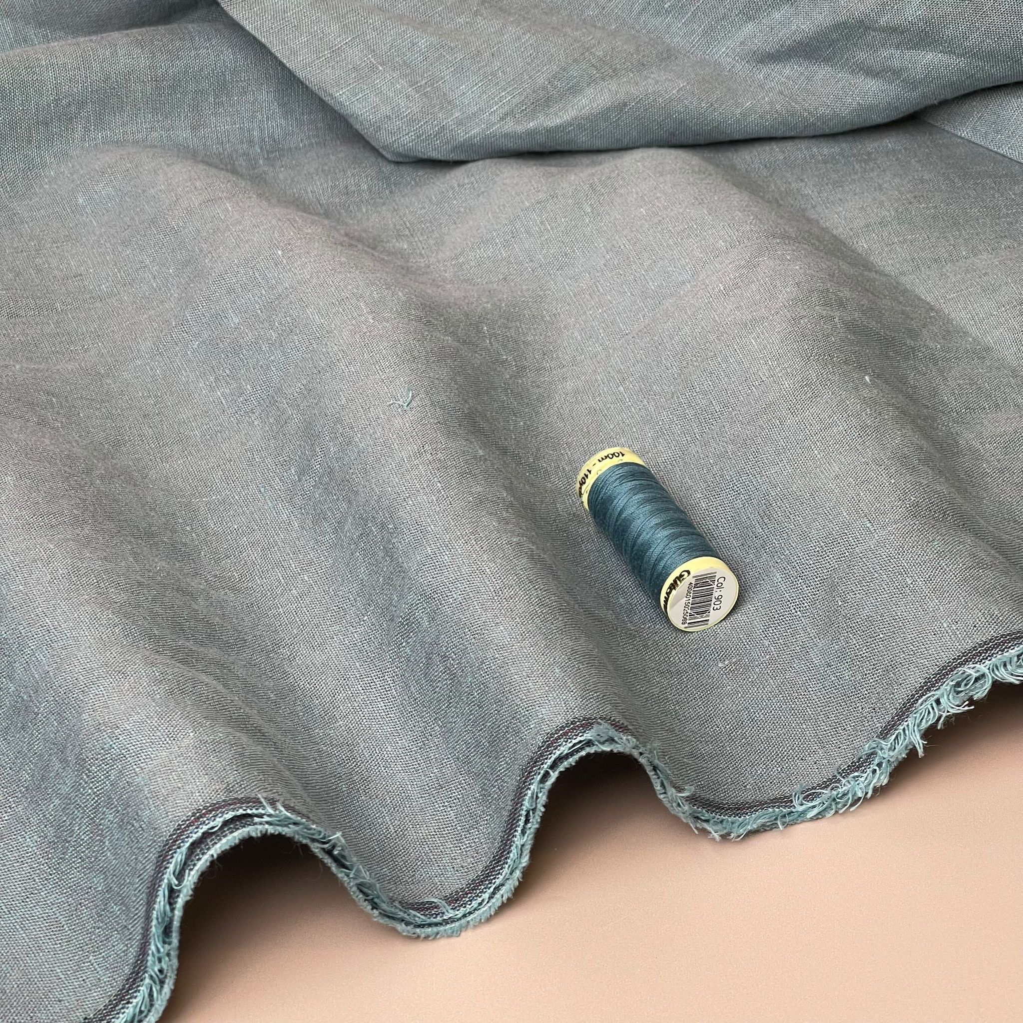 Yarn Dyed Pure Linen Fabric in Slate Blue - Image 7