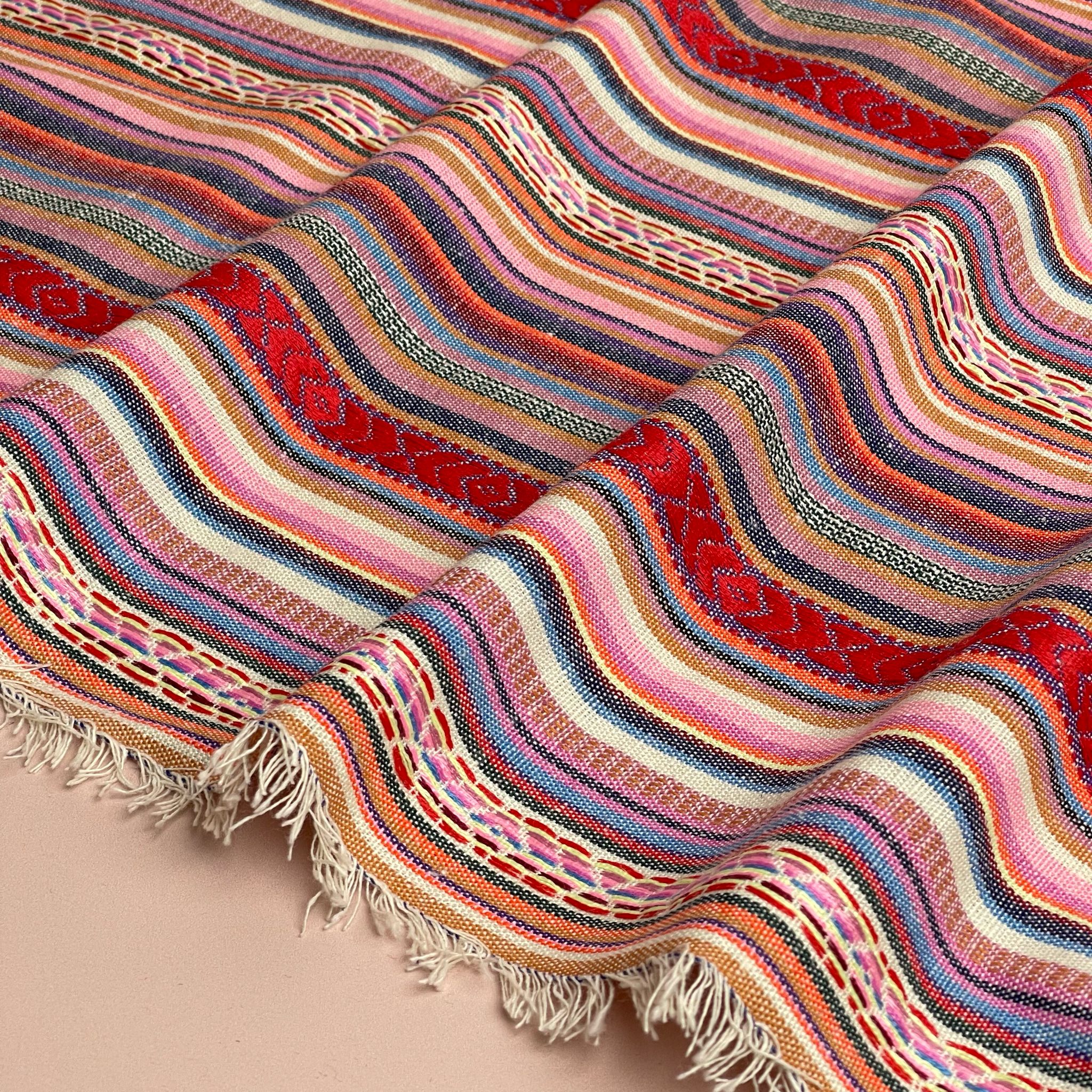 Yarn Dyed Red Stripes Jacquard Fabric - Image 2